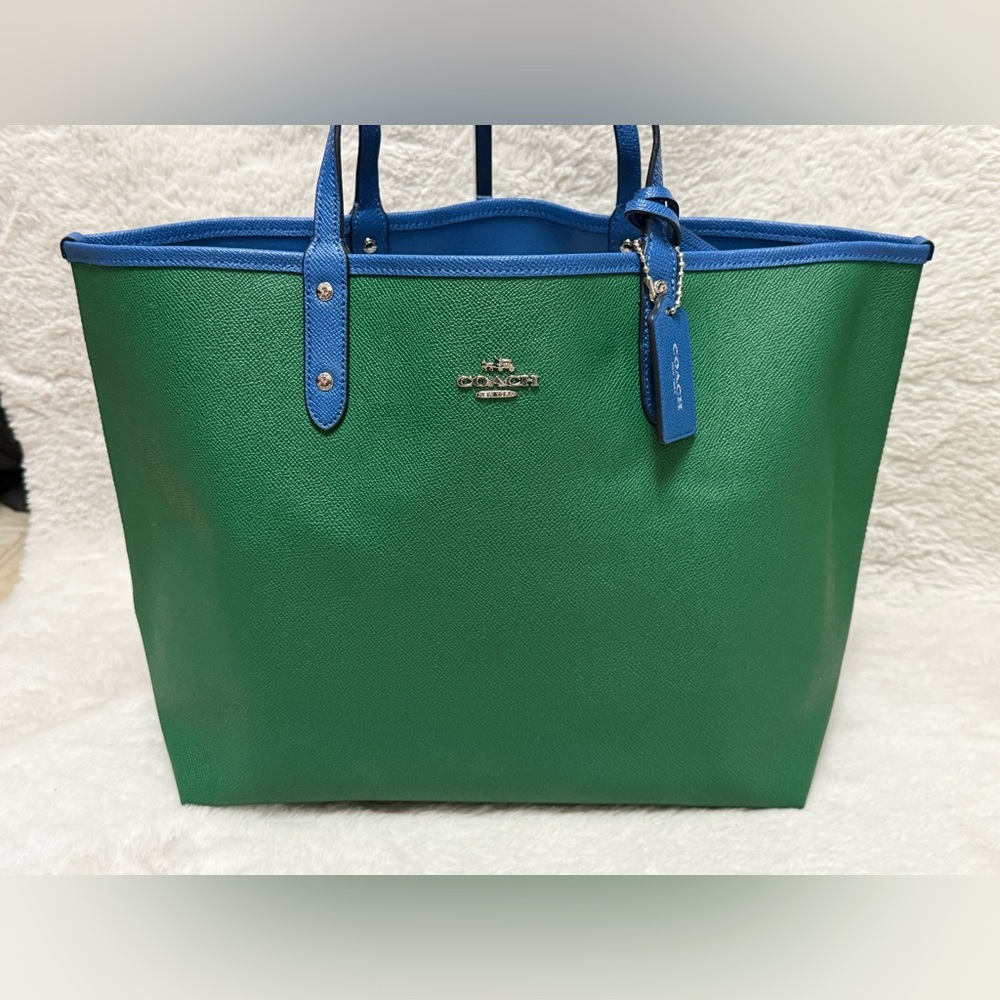 Coach Reversible Green and Blue Leather City Tote Bag